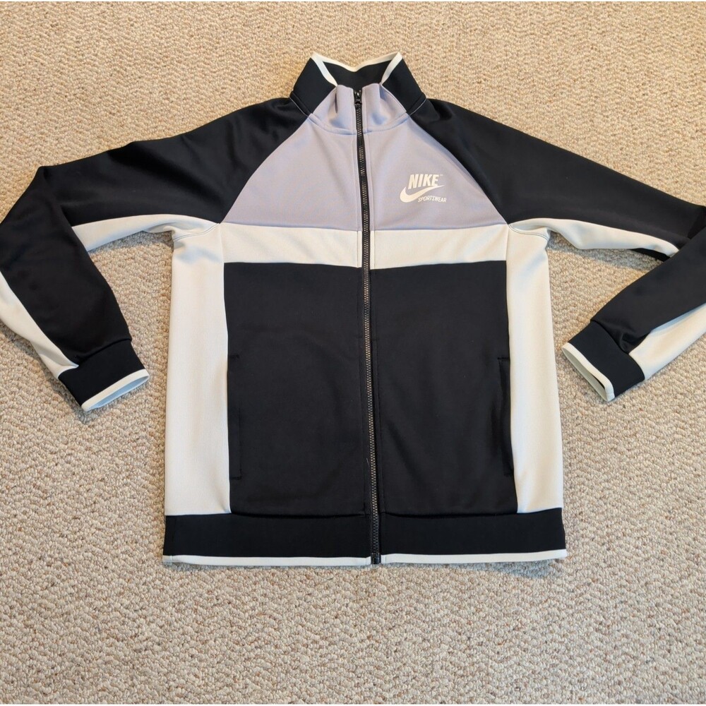Nike Archive Track Jacket Mens M Black Gray White Colorblock Full Zip Active